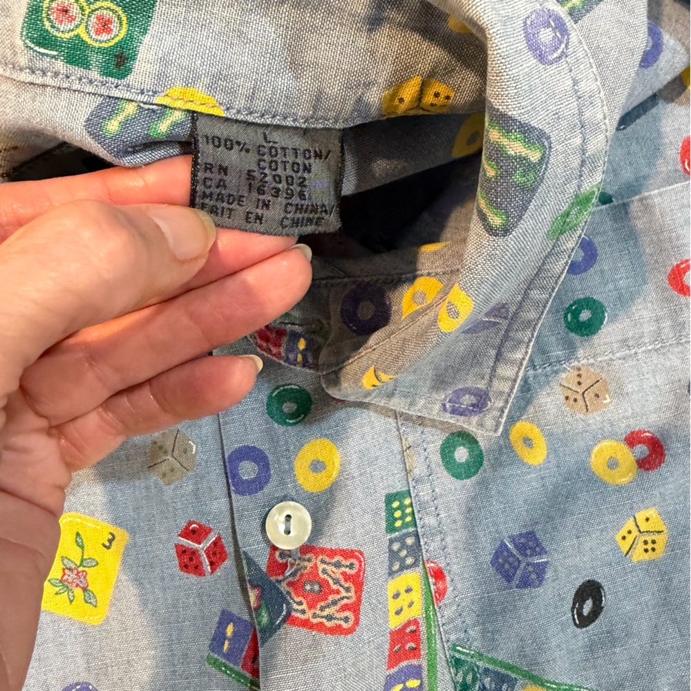 Vintage 90s Lizwear Chambray Shirt – Dice, Domino & Game Print – Size L - Picture 8 of 13